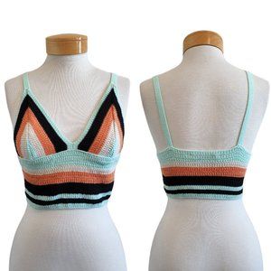Zara Crochet Colorblock Striped Festival EDM Triangle Cup Crop Top Bra M